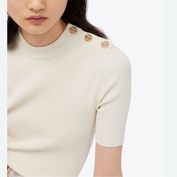 Tory Burch Sweaters - Tory Burch Logo Button ribbed short sleeve sweater